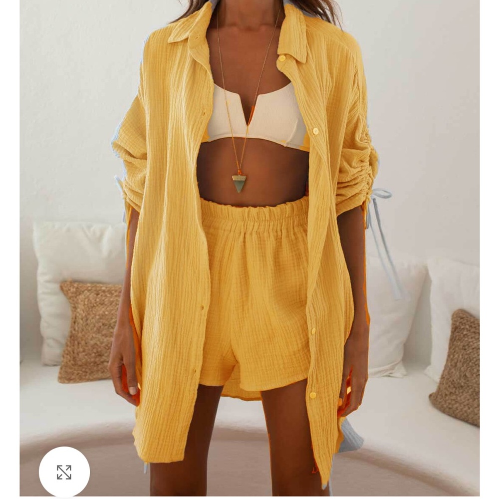 Saffron yellow linen Shirt & shorts set perfect for the beach